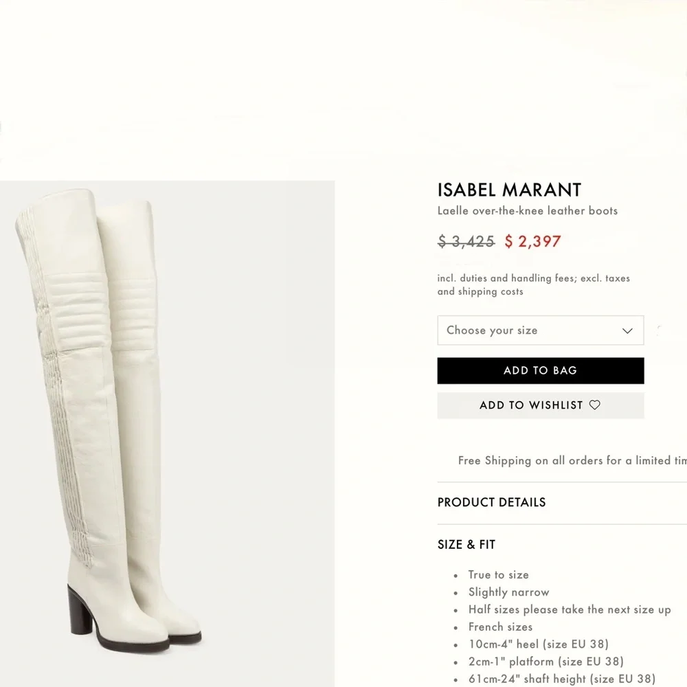 Isabel Marant Laelle Over-The-Knee White Boots Sz 40 ( IT39 / US9  ) New